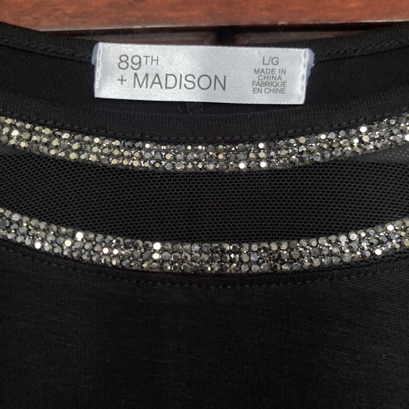 89th + Madison Black T-shirt with Rhinestone Collar - Size L - NWT - Picture 2 of 4